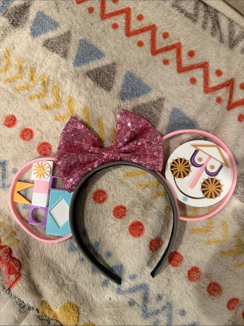 Disney Pink Hello Kitty Plush Bow Headband with Multicolor Anniversary Ear Sets